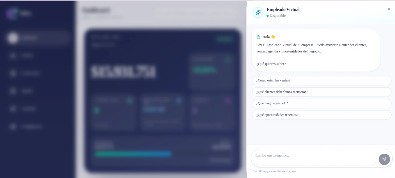 Asistente de Eleva respondiendo preguntas sobre ventas y clientes